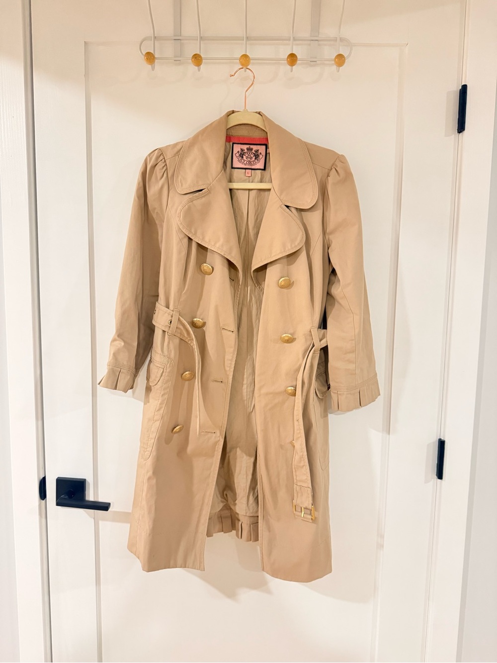 Vintage Juicy Couture BeigDouble-Breasted Trench Coat with Belt 98% Cotton